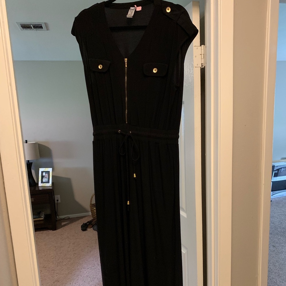Adorable drawstring Soho jumpsuit with gold accent